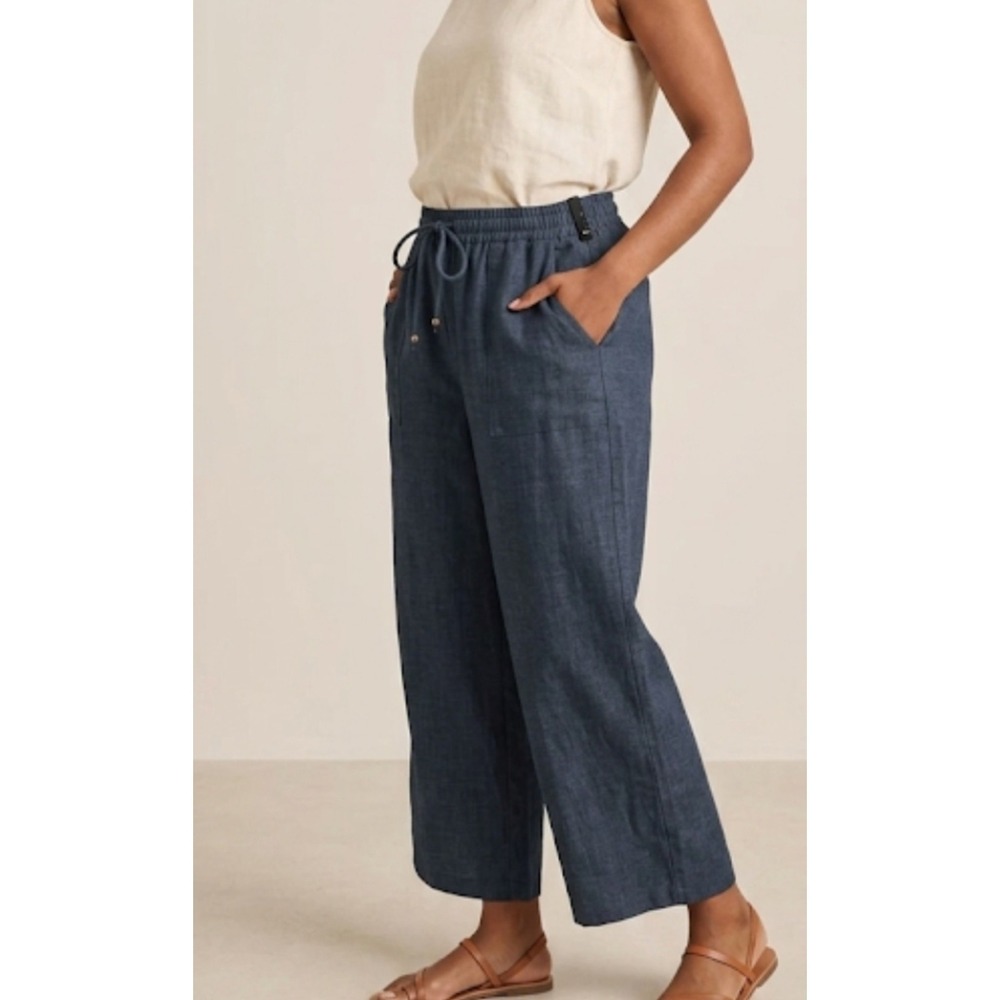 New 3rd + MALT Wide-Leg Dark Blue Dressy Pull-On Elastic Waist Pants, Size...
